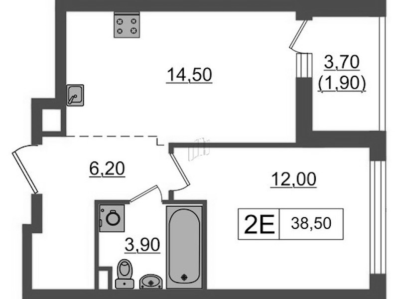 1-комнатная квартира 38.5 м², 12/12 эт., ЖК «А101 Всеволожск»